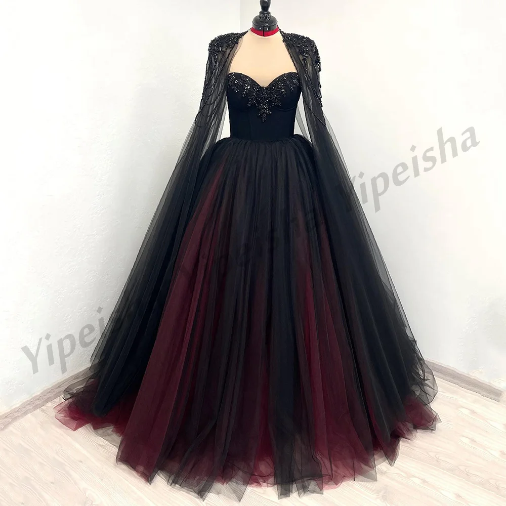 Top Trends: Luxurry Black And Burgundy Wedding Dress With Detachable Tulle Skirt Beading Rhinestone Vestido De Noiva Gothic Bridal Gown Shoppable Styles