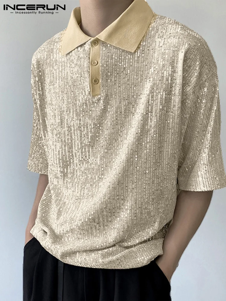 Top Trends: Casual Simple Style Tops INCERUN New Men's Lapel Sequin Blouse Stylish Male Party Hot Sale Short Sleeve Button Shirts S-5XL 2023 Shoppable Styles