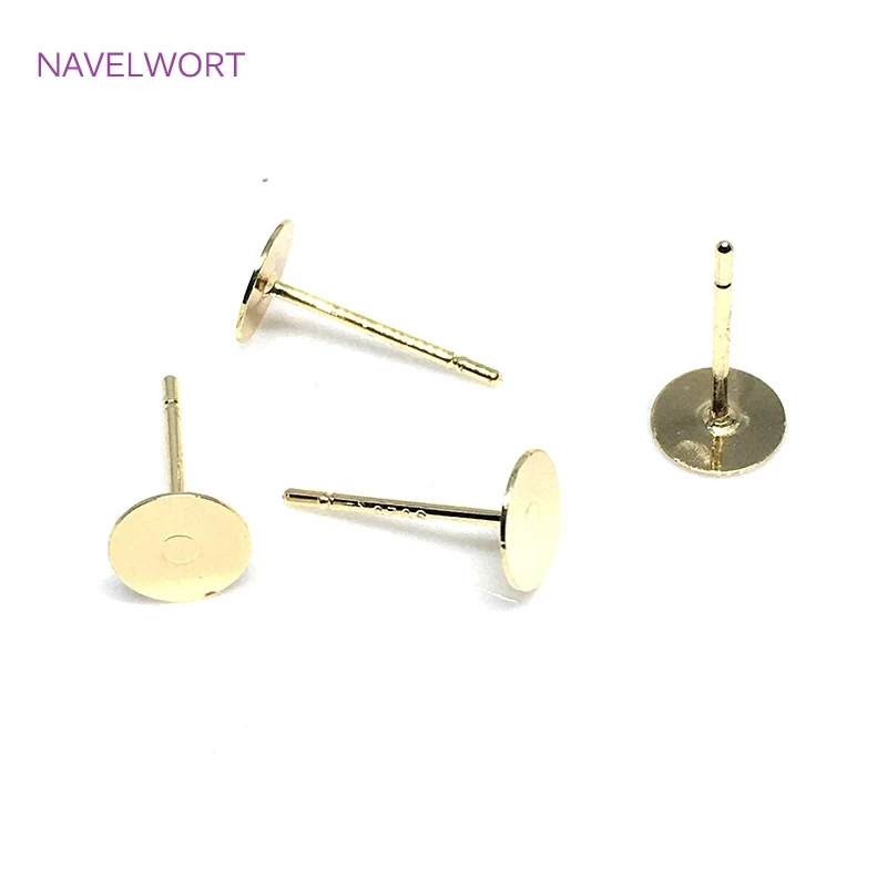 Top Trends: 14K Gold Plating Ear Post With Pad, Brass Metal Blank Earring Studs Base Pins DIY Jewelry Making Accessories Wholesale Shoppable Styles