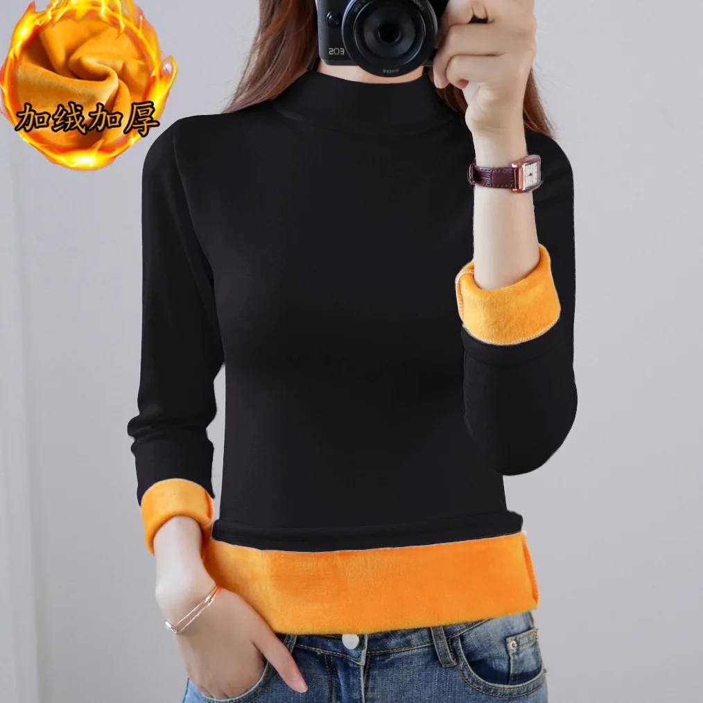 Top Trends: 2023 S-4XL Autumn Winter Thermal Underwear For Women Inner Plus Velvet Thick Warm Long-sleeved T-shirt High-neck Bottoming Shirt Shoppable Styles