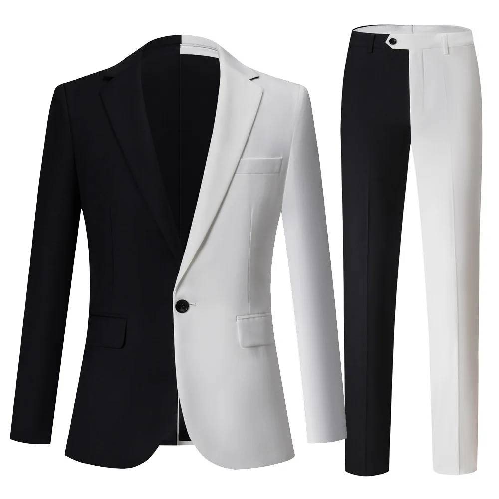 Top Trends: Fashion Elegant Men‘s Business Black &White Contrast Color Suit / Male Slim Stage Party 2 Pcs Blazers Jacket Pants Sets Shoppable Styles