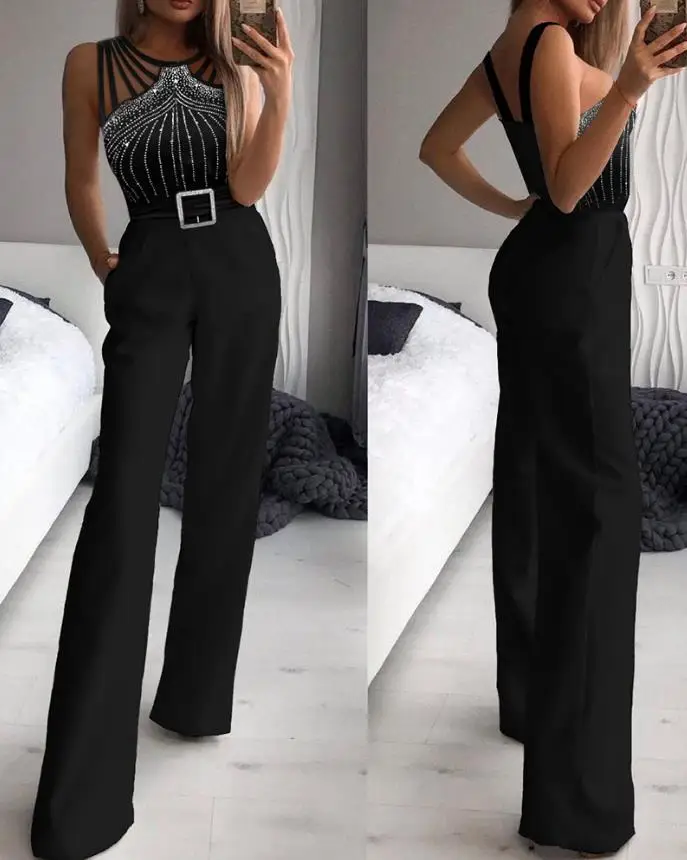 Top Trends: Summer New Fashion Women's Jumpsuit Multi Shoulder Belt Sleeveless Diamond Boots One-Piece Casual Sexy Street Wear Shoppable Styles