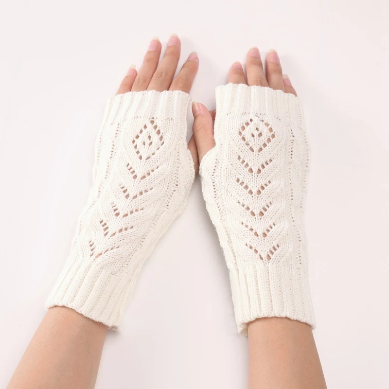 Top Trends: 1pair Solid Half Finger Gloves For Women Winter Soft Hollow Out Warm Knitting Arm Gloves Fashion Writting Warm Mittens Shoppable Styles