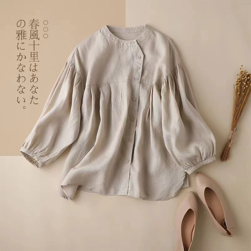 Top Trends: Limiguyue Cotton Linen Women Tops Blouses Spring Elegant Lantern Sleeve Shirts Loose Cute Casual Single Breasted Blusas Mujer Shoppable Styles