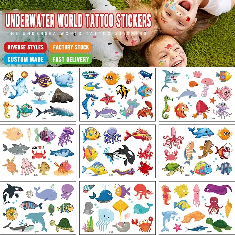 Top Trends: 12 Underwater World Children&#039;s Cartoon Tattoo Stickers Cute 3D Sea Animal Party Gift Temporary Stickers Shoppable Styles