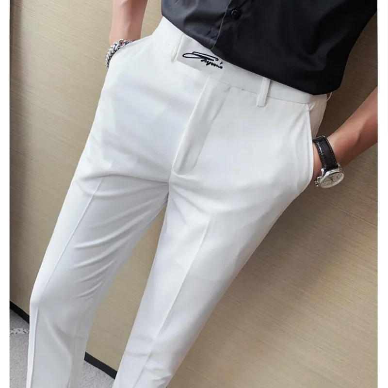 Top Trends: 2023 Men Business Dress Pants Korean Style Slim Office Social Suit Pants Casual Trousers Streetwear Black White Clothing 29-36 Shoppable Styles