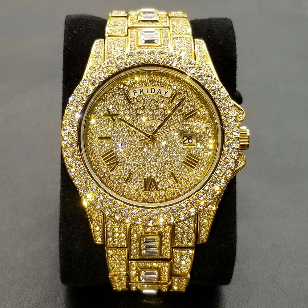 Top Trends: New Iced Out Watch For Men Luxury Gold Full Diamond Mens Watches Hip Hop Waterproof Day Date Clock Best Selling Product 2022 Shoppable Styles