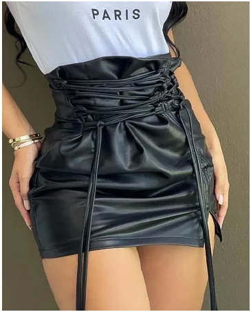 Top Trends: Lace-up High Waist PU Leather Mini Skirt Nightclub Sexy Personality Summer And Autumn Fashion Women's Clothing New2023 Y2K Shoppable Styles - Image 2