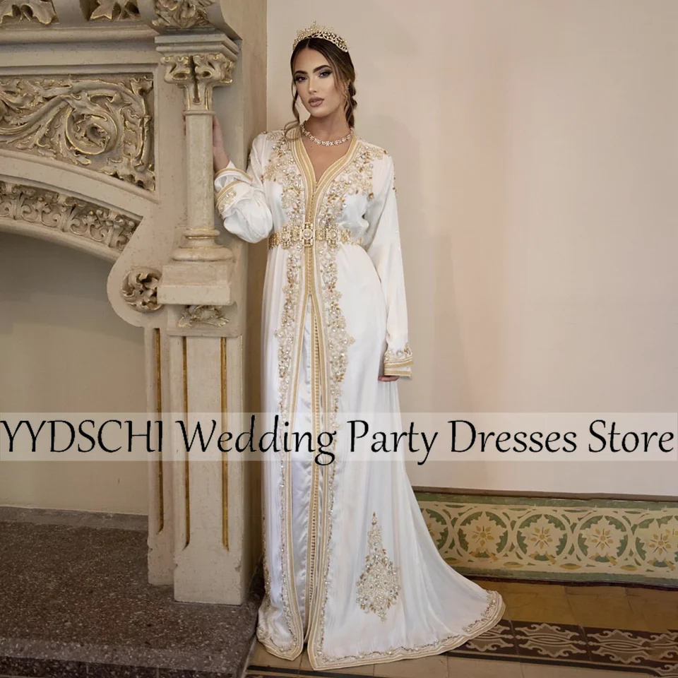 Top Trends: 2023 Moroccan Caftan Women Gold Applique Beaded Stand Collar Abaya For Wedding Party Dubai Middle Kaftan Long Sleeves With Belt Shoppable Styles