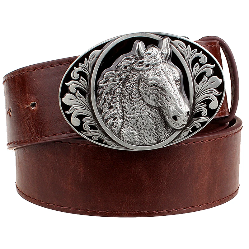 Top Trends: Fine Horse Head Pattern Black Leather Belt Animal Cowboy Style Men's Jeans Belt Punk Rock Accessories Shoppable Styles - Image 2