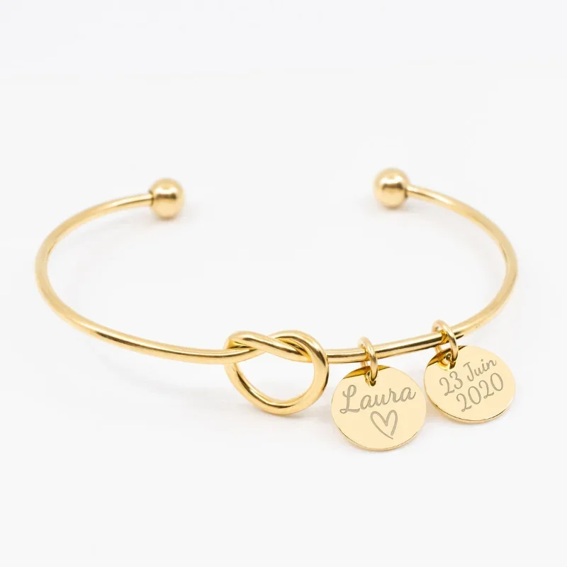 Top Trends: Personalized Custom Trendy Bangle Cuff Open Adjustable Stainless Steel Carve Name Round Charms Bracelets For Women Jewelry Gifts Shoppable Styles