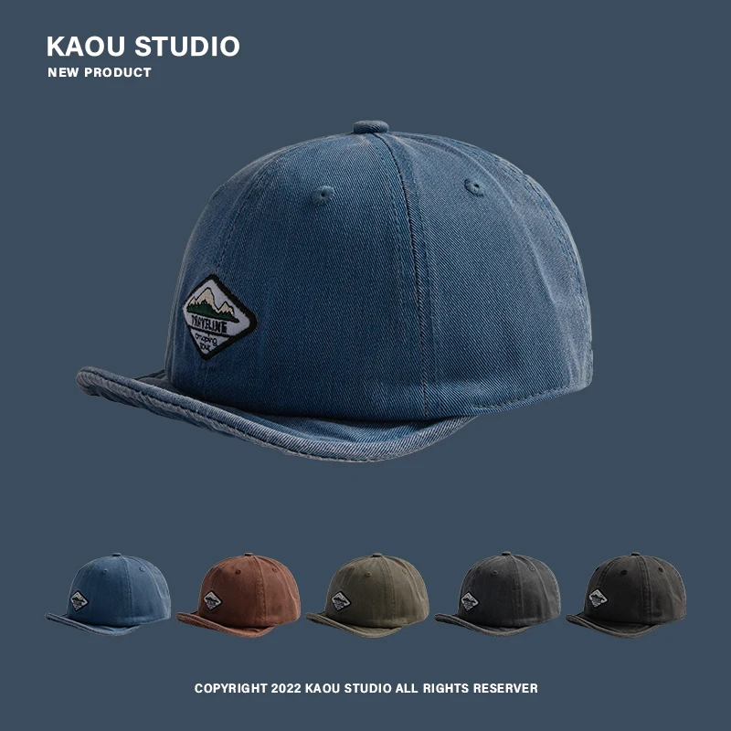 Top Trends: Short-Brimmed Hat Men&#039;s Washed Denim Soft Brim Peaked Cap Women&#039;s Style Distressed Patch Big Head Circumference Baseball Cap Shoppable Styles