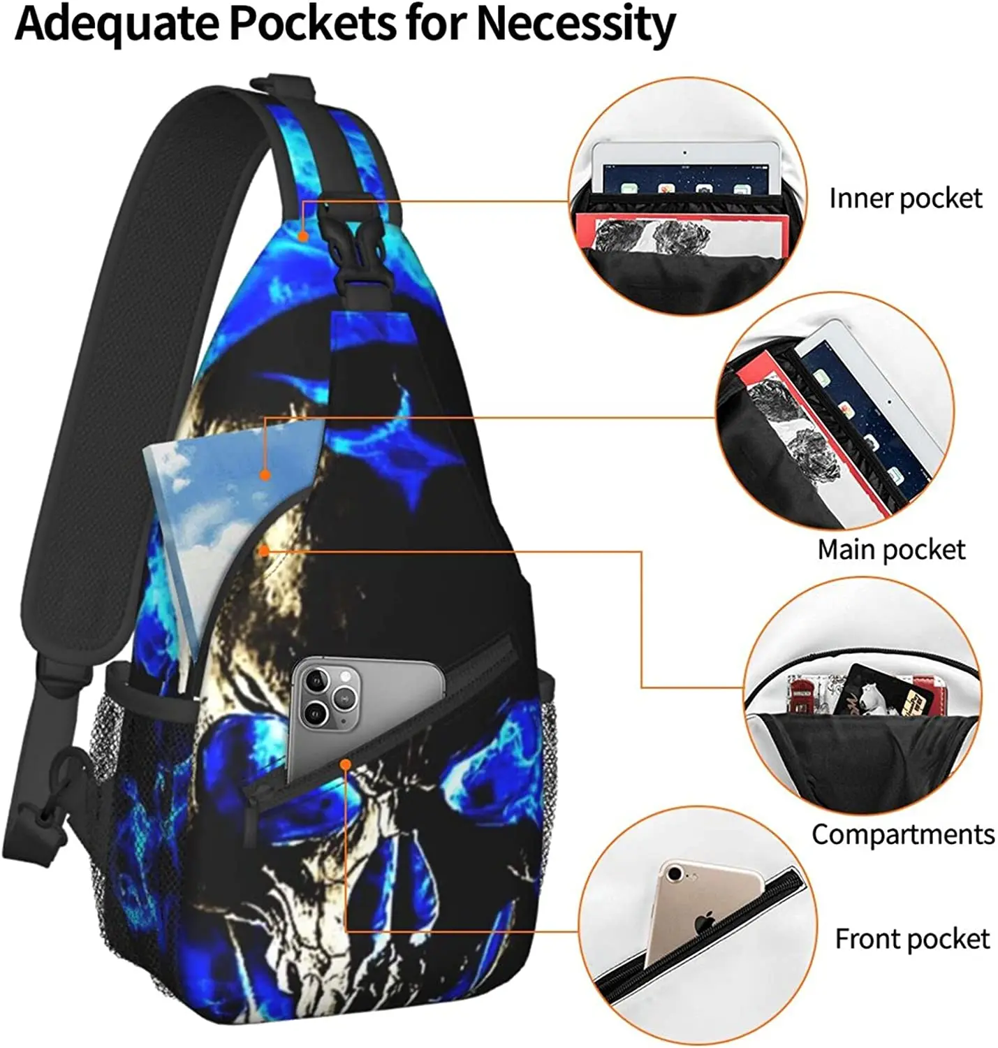 Top Trends: Crossbody Backpack Skull Blue Fire Sling Shoulder Bag For Men Women Durable Adjustable Gym Bag Cycling Traveling Hiking One Size Shoppable Styles - Image 4