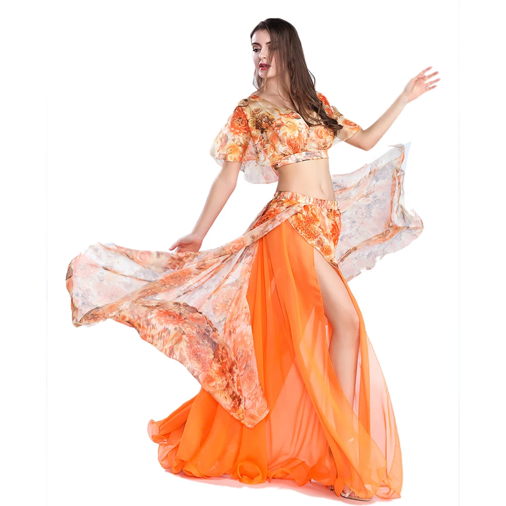 Top Trends: Sexy Belly Dancing Top Skirt Set Belly Dance Costumes Printed Crop Top Skirt Belly Dance Practice Clothes Dance Outfits -ZH8809 Shoppable Styles