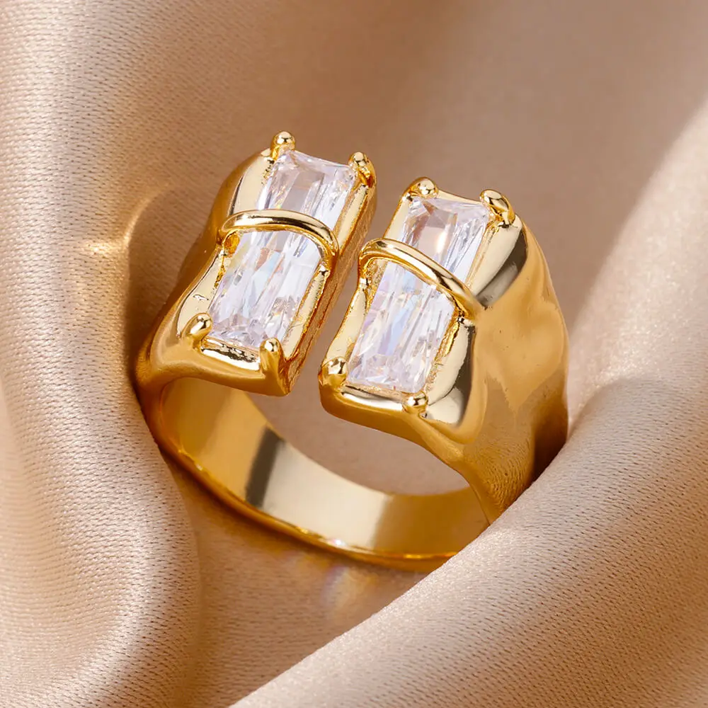 Top Trends: Irregular Square Zircon Rings For Women Stainless Steel Gold Plated Opening Ring Trend Wedding Party Fashion Jewerly Gift 2023 Shoppable Styles