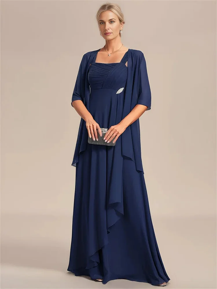 Top Trends: Limit Discounts Two-Piece Square Neckline A-Line Chiffon Mother Of The Bride Dress Elegant Open Back Zipper Party Gown For Women Shoppable Styles