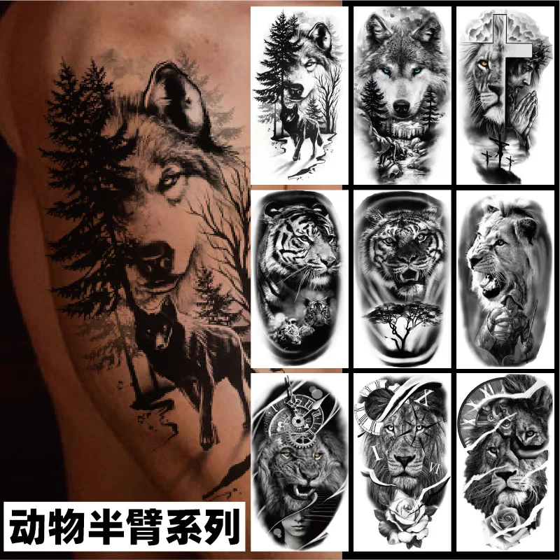 Top Trends: New Disposable Temporary Animal Flower Arm Tattoo Stickers Half Arm Lion Tiger Wolf Head Waterproof Stickers For Men Women Shoppable Styles