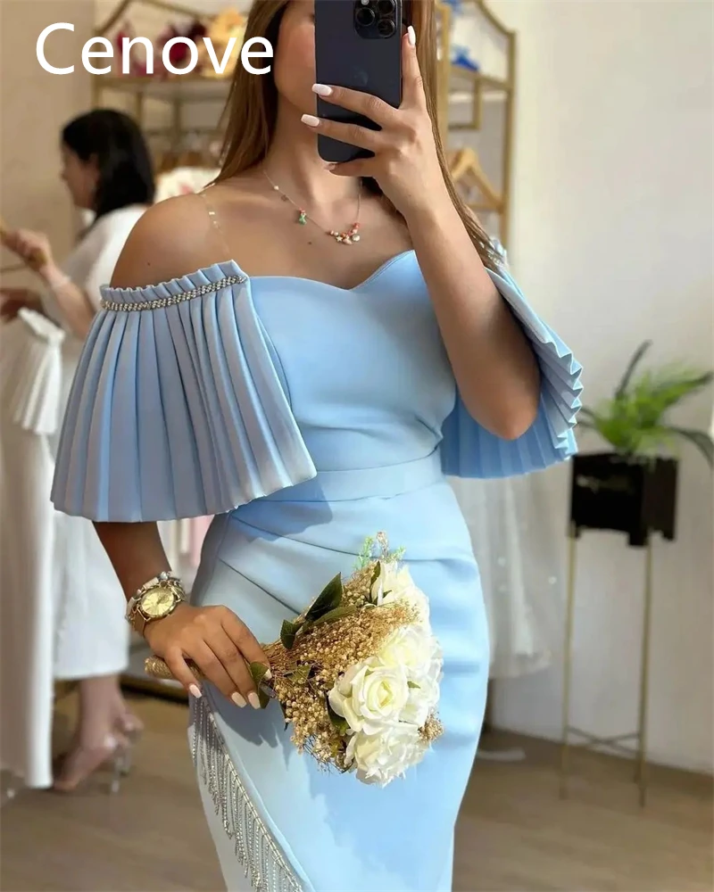 Top Trends: Cenove Sky Blue Off The Shoulder Prom Dress Tight Ankle-Length With Sleeves Evening Summer Party Dress For Women2023 Shoppable Styles