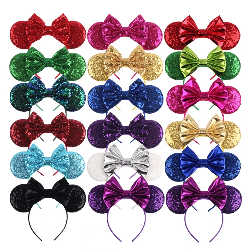 Top Trends: 10Pcs / Lot Wholesale Sequins Mouse Ears Leopard Bow Hairband Headband Girls Women Hair Decoration Party Headwear Hair Accessories Shoppable Styles