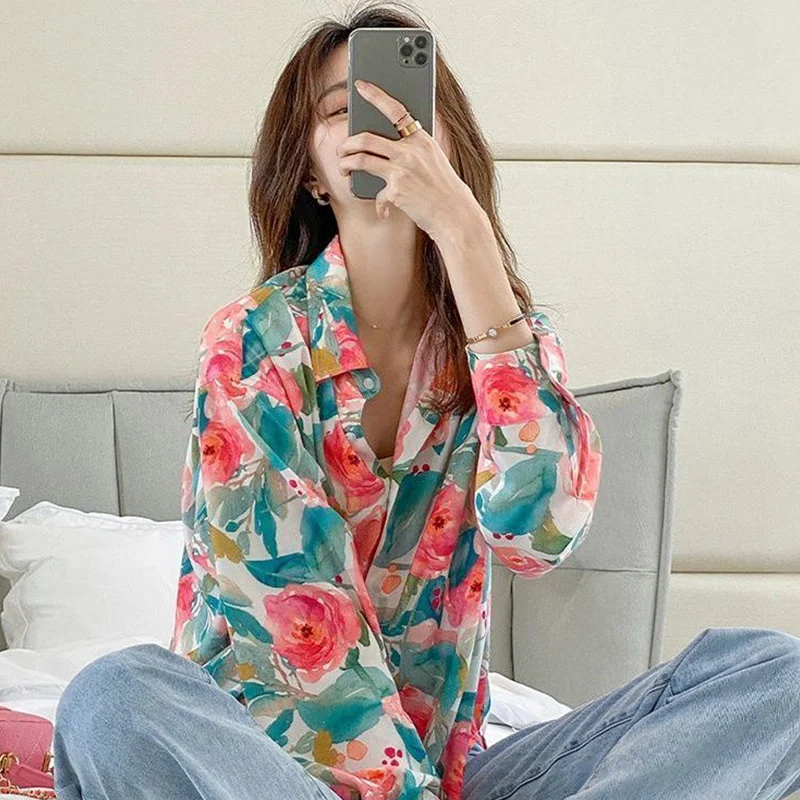 Top Trends: Autumn Fashion Printing Turn-down Collar Long Sleeve Shirts Spring Fashionable Buttons Blouse Femme Temperament Floral Top Tee Shoppable Styles