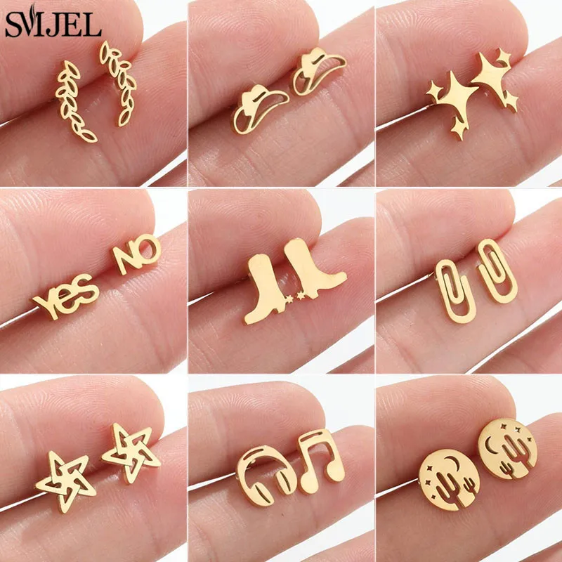 Top Trends: Fashion Stainless Steel Piercing Stud Earrings For Women Leaves Boots Star Cactus Music Small Earings Girls Cartilage Ear Studs Shoppable Styles