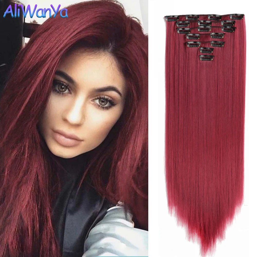 Top Trends: 24Inch Synthetic Long Straight Hair Extensions 7pcs / Set 16 Clips In High Tempreture Fiber Synthetic Red Black Brown Hair Piece Shoppable Styles