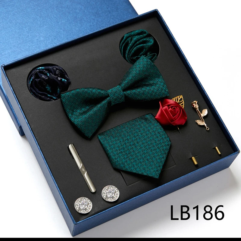 Top Trends: Fashion Men&#039;s Tie Gift Box Luxury Brand Necktie Bowtie Pocket Square Brooches Cufflinks Clips Suit For Party Wedding Man Gifts Shoppable Styles