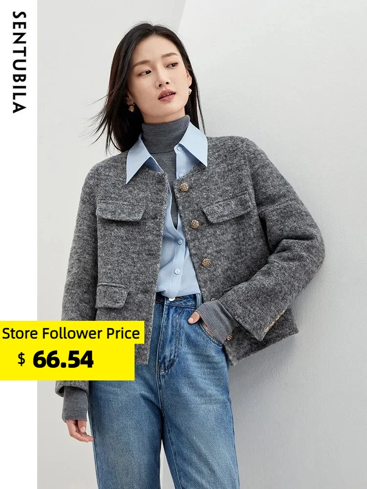 Top Trends: Sentubila Winter Wool Blend Coats For Women 2023 Round Neck Long Sleeve Double-faced Woolen Cropped Jacket Elegant Outerwear Shoppable Styles