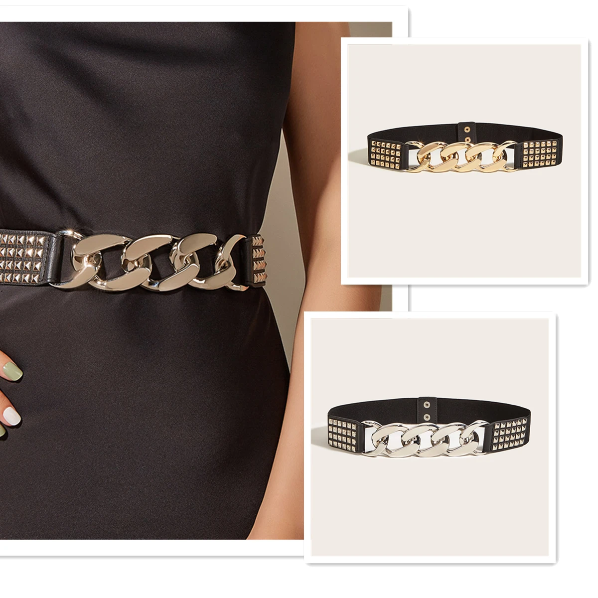 Top Trends: Chain Elasticity Women&#039;s Belts For Ladies Studs Punk Rock Waist Accessories Decorative Dress Skirt Waistbands Gold Silver Bukle Shoppable Styles