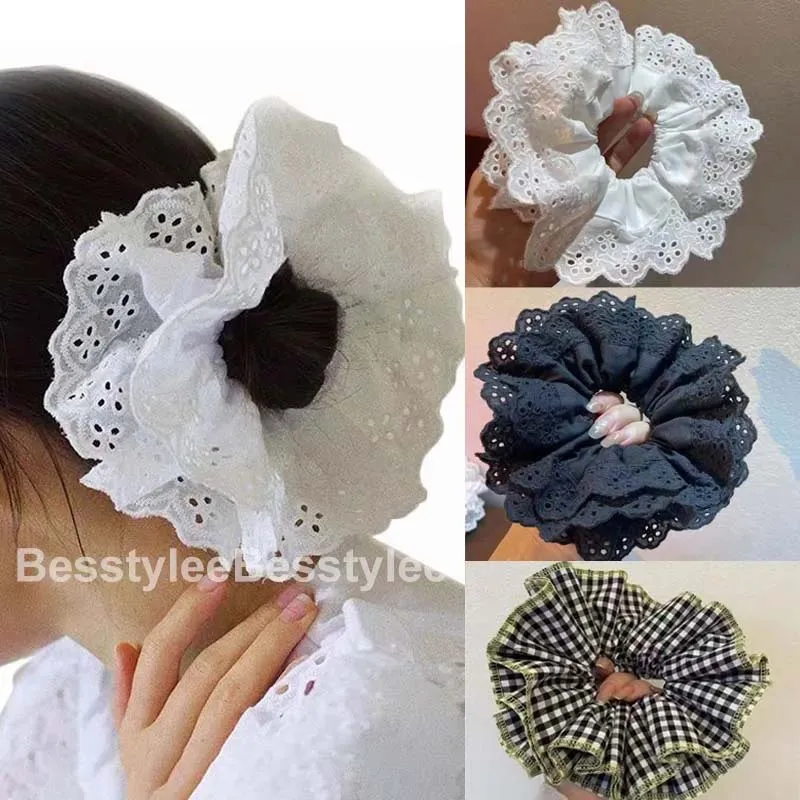 Top Trends: Fashion Lace Scrunchies French Romantic Elastic Hair Bands Girls Solid Ponytail Holder Headwear Hair Rope Women Hair Accessories Shoppable Styles