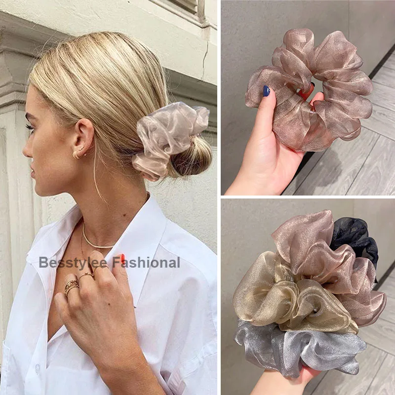 Top Trends: Oversized Scrunchies Organza Hair Ties Elastic Hair Band Women Girs Ponytail Holder Fashion Hair Ropes Headband Hair Accessories Shoppable Styles