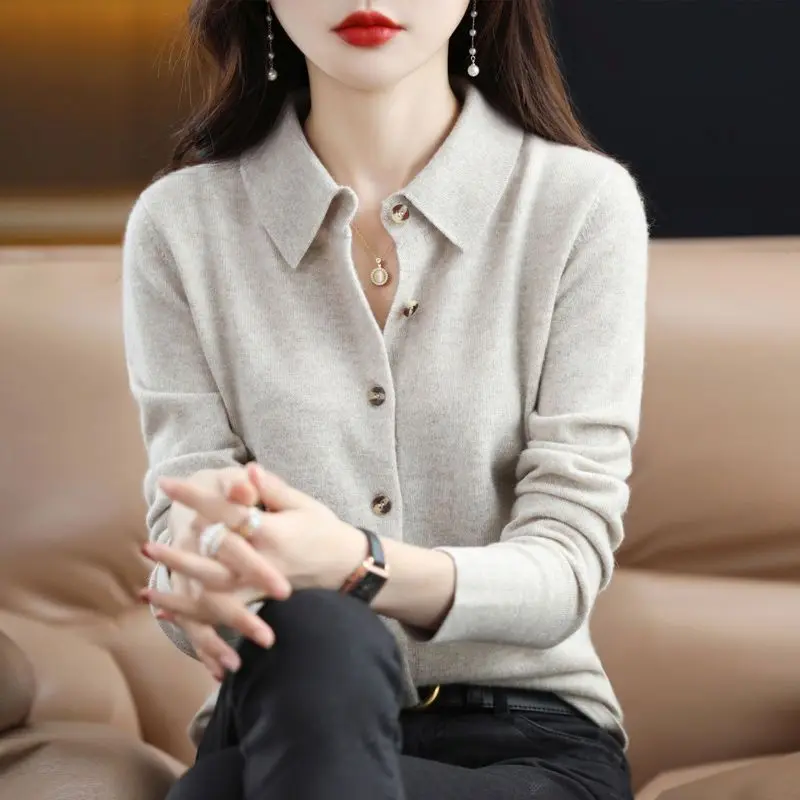 Top Trends: 2023 Winter Women&#039;s New Solid Color Cashmere Sweater Polo Neck Long Sleeve Button Knit Loose Casual Comfortable Versatile Top Shoppable Styles