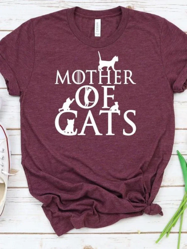 Top Trends: Mother Of Cats Print Women T Shirt Short Sleeve O Neck Loose Women Tshirt Ladies Fashion Tee Shirt Tops Clothes Camisetas Mujer Shoppable Styles