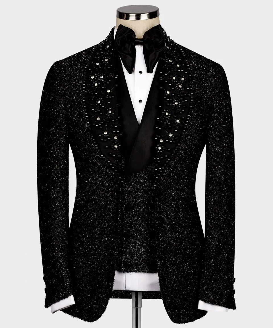 Top Trends: Luxury Men Wedding Groom Suits Glitter Lurex Black Blazer Vest Pants 3pcs Business Prom Party Gowns Shoppable Styles