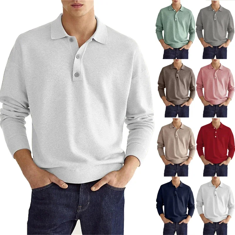 Top Trends: Men&#039;s Long Sleeve POLO Shirt Solid Color Lapel Button Office Commuter Business Casual Pullover Fashion Sports T-shirt S-3XL Shoppable Styles