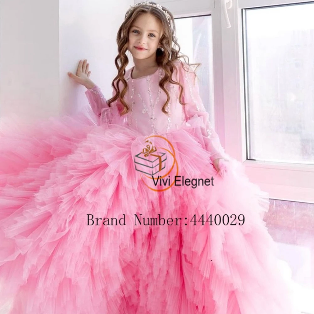 Top Trends: Pink Scoop Flower Girls Dresses With Sequined Full Sleeve Christmas Gowns 2023 Summer New Soft Tulle Zipper فلور فتاة اللباس Shoppable Styles