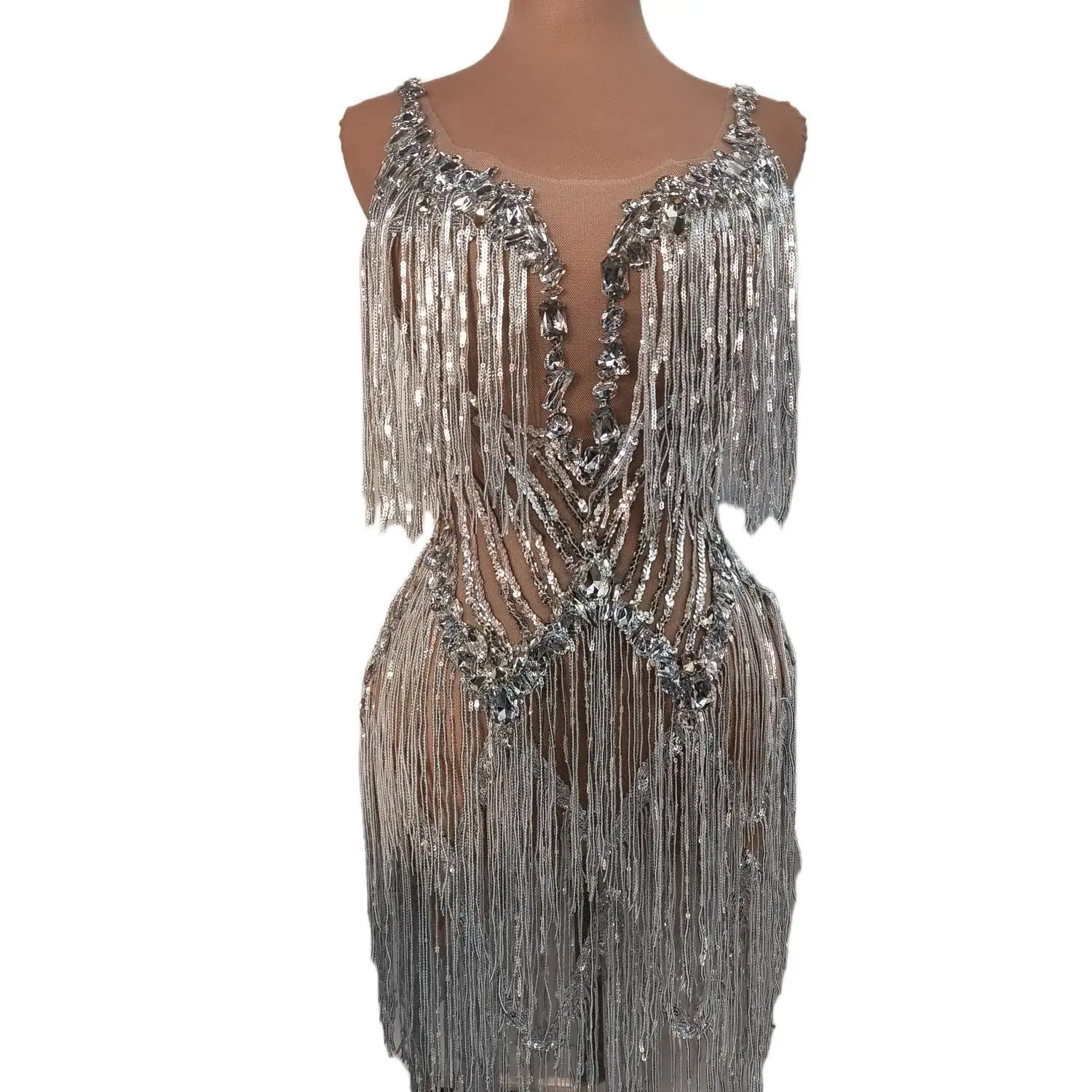 Top Trends: Flashing Sequins Fringes Rhinestones Transparent Dresses Women Evening Birthday Celebrate Costume Dancer Stage Wear Muyuye Shoppable Styles