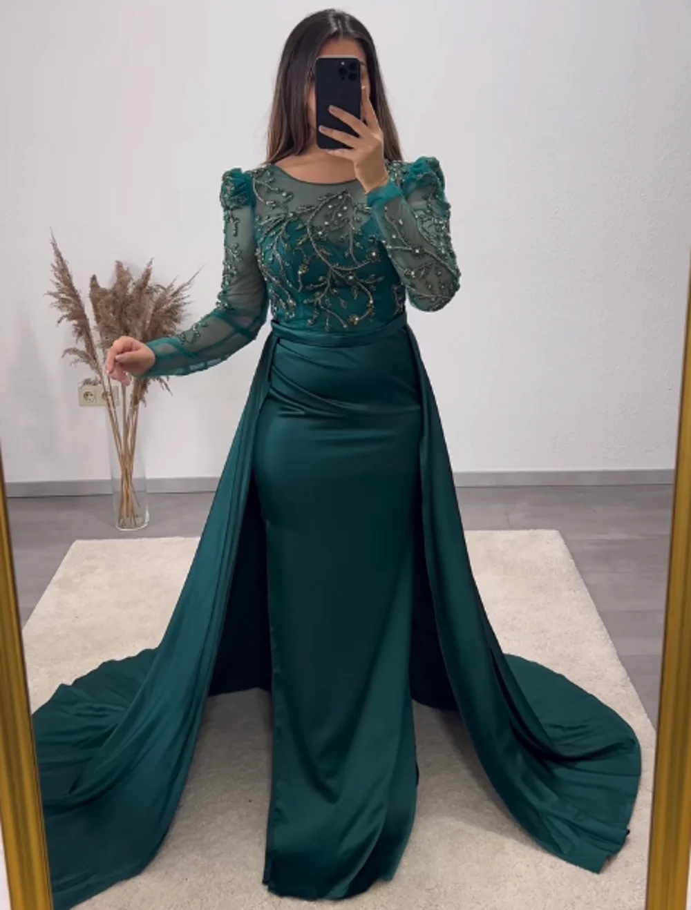 Top Trends: Mermaid Sexy Elegant O-Neck Sexy Pleated Beading Satin Evening Gown Custom Made Formal Party Dress Long Sleeves Prom Dresses Shoppable Styles