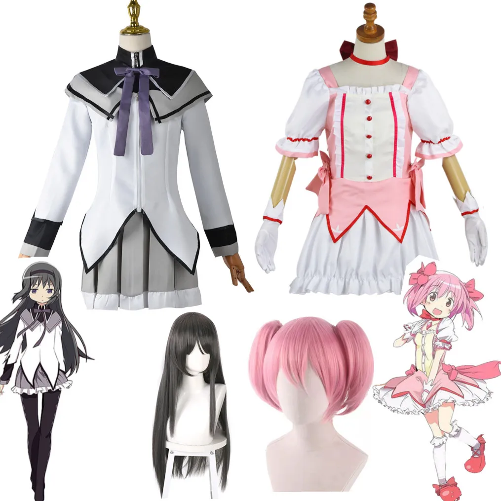 Top Trends: Anime Magical Girl Puella Magi Madoka Magica Akemi Homura Kaname Madoka Cosplay Costume Mahou Shoujo Wig Battle Suit Dress Skirt Shoppable Styles