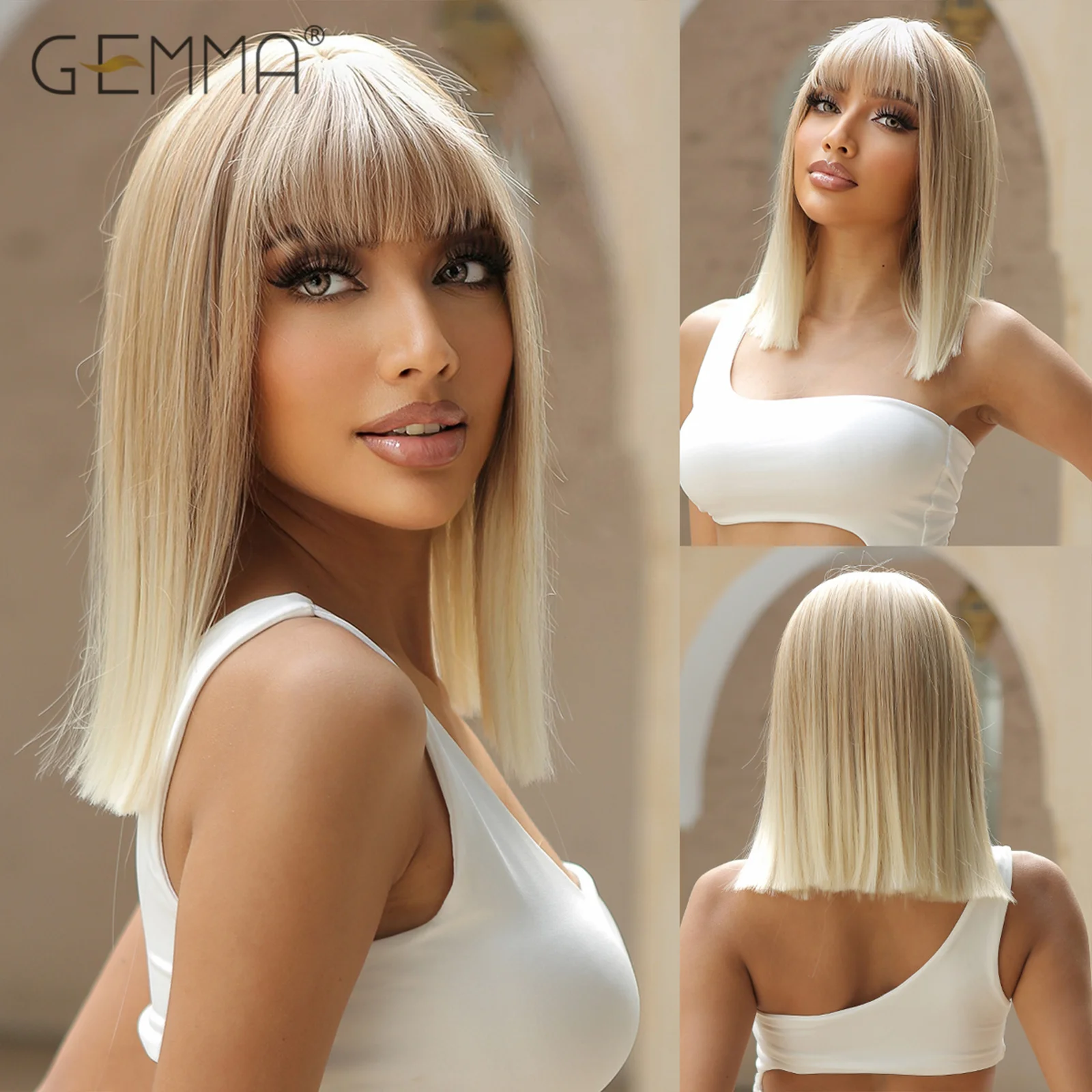 Top Trends: GEMMA Synthetic Blonde Bone Straight Wig With Bangs Shoulder Long Ash Blonde Ombre Cosplay Wigs For Black Women Heat Resistant Shoppable Styles