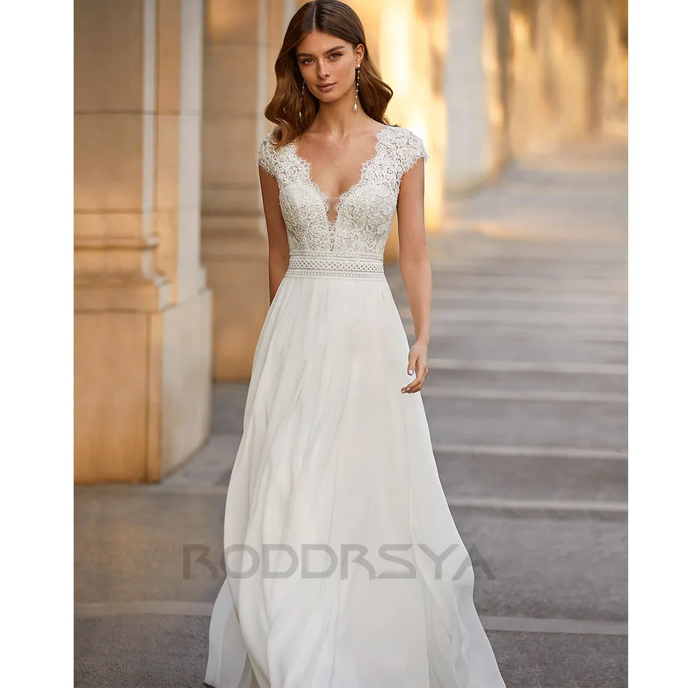 Top Trends: RODDRSYA Simple Wedding Dress For Women 2023 V-Neck Appliques Lace Backless With Button Vestidos De Novia Custom Made Plus Size Shoppable Styles