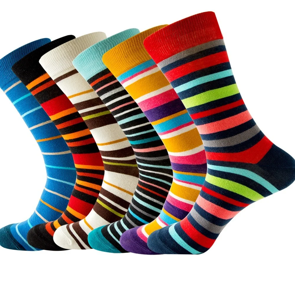 Top Trends: 2022 New Fashion Colorful Striped Geometric Men Socks Gradient Street Tide Mid-tube Casual Funny Cotton Socks For Men Shoppable Styles