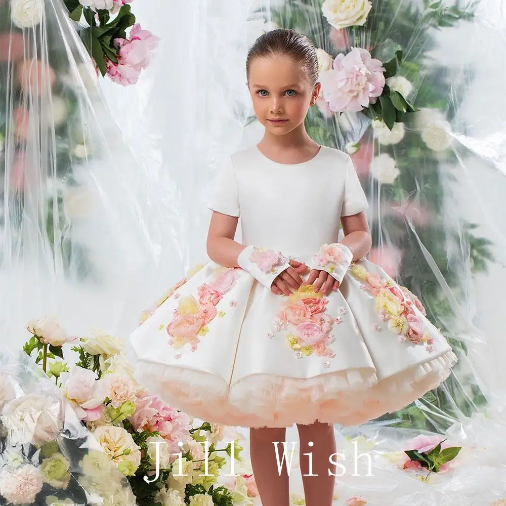 Top Trends: Jill Wish Luxury Arabic White Baby Flower Girl Dresses Beaded Handmade Flowers Ball Gowns For Kids Wedding Birthday Party J099 Shoppable Styles