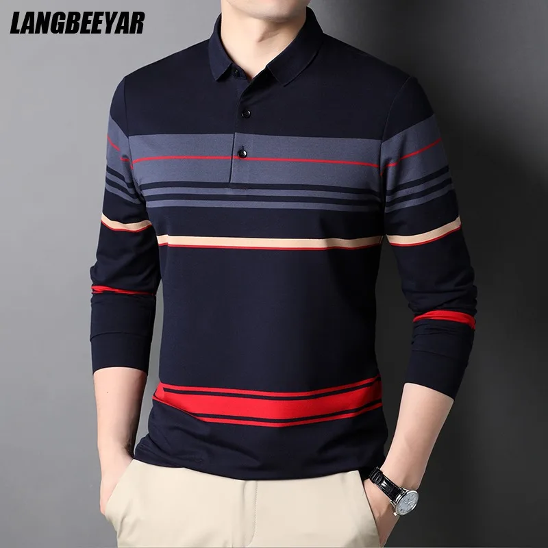 Top Trends: Top Grade New Fashion Designer Brand Simple Mens Polo Shirt Trendy With Long Sleave Stripped Casual Tops Men Clothes Shoppable Styles