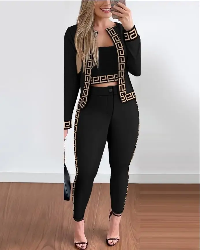 Top Trends: 2024 New Autumn Awinter Elegant Casual Three-piece Women's Fashion Houndstooth Printed Tight Plaid Vest+ trousers 3 Piece Set Shoppable Styles