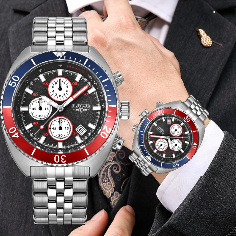 Top Trends: Top Brand LIGE Men Watch Original Sports Quartz Mens Watches Full Steel Waterproof Chronograph Wristwatch Men Relogio Masculino Shoppable Styles