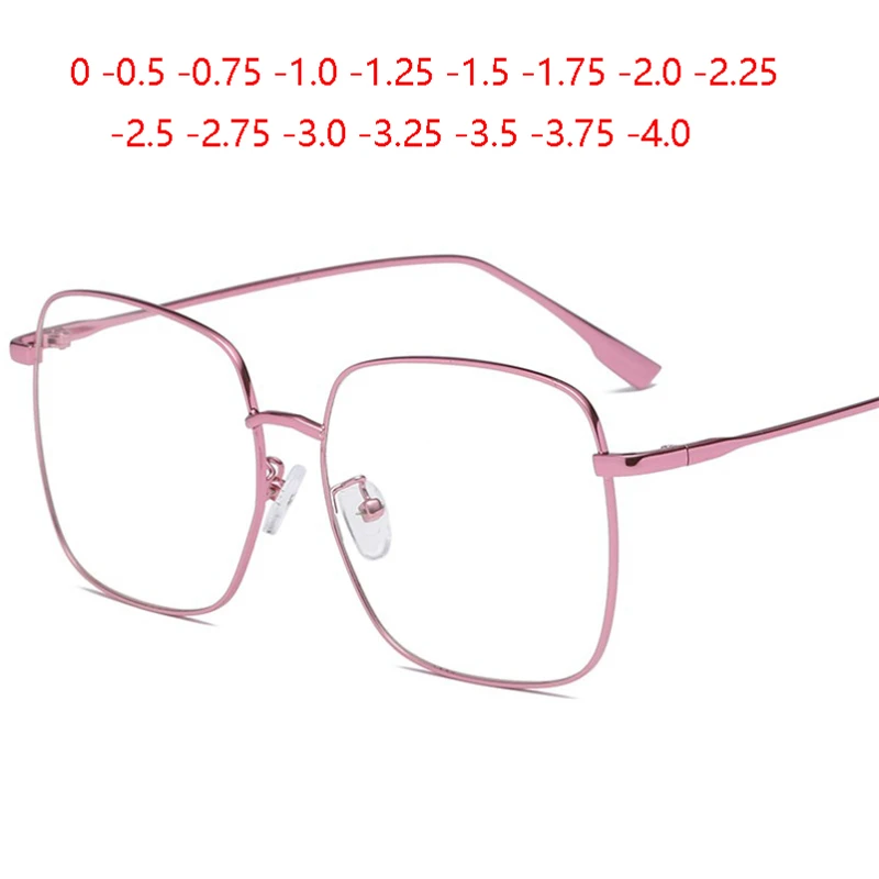 Top Trends: Big Frame Square Myopia Lens Women Diopter Eyeglasses Metal Pink Frame Nearsighted Glasses Prescription 0 -0.5 -0.75 To -4.0 Shoppable Styles