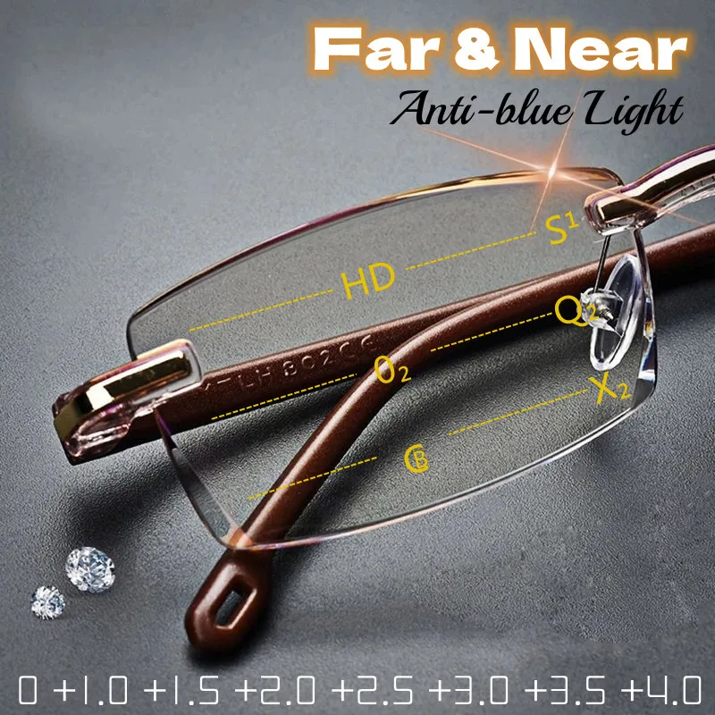 Top Trends: Far And Near Dual-use Reading Glasses High-tech Anti-blue Light Simple Slice Frameless Anti-radiation Reading Glasses 0 To + 4.0 Shoppable Styles