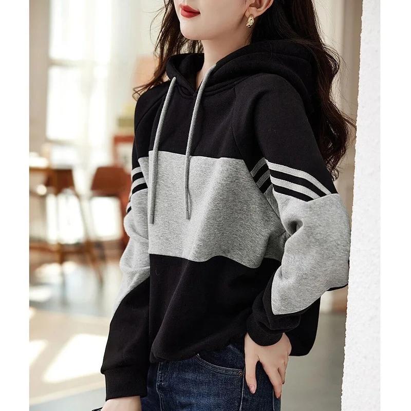 Top Trends: Fashion Hooded Spliced Loose Korean Hoodies Female Clothing 2023 Autumn New Oversized Casual Tops All-match Commute Sweatshirts Shoppable Styles - Image 4