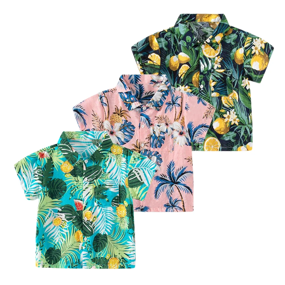 Top Trends: 2023 New Boy Shirt Summer Beach Hawaiian Resort Style Children Floral Top2-8Y Short Sleeve Shirts Kids Lapel Shirt For Baby Wear Shoppable Styles